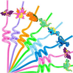 24Pcs Dinosaur Party Straws for Dinosaur Party Favors, Dinosaur Themed Party Decorations for Dinosaur Party Supplies Goodie Bag Fillers