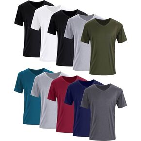 10 Pack Men's V Neck T Shirt Short Sleeve Bulk Soft Solid Tees Basic Quick Dry Slim Fit Undershirts for Men