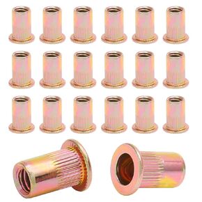 20PCS 5/16"-18 Stainless Steel Threaded Insert Rivet Nut, 5/16-18UNC Rivnuts Flat Head Rivets, Knurled Nutsert Screws Blind Nut
