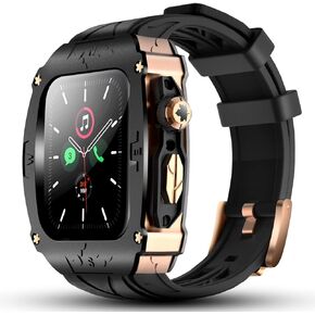Luxury Metal Case for Apple Watch 8 7 45mm 6 44mm Band with Cover Heavy Duty Rugged Case Silicon Strap for men iWatch 6 5 4 SE 44mm Full Protective Cover