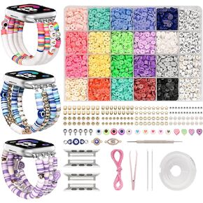 DIY Beaded Bracelet Compatible with Apple Watch 38mm 40mm 41mm for Women Girls, Clay Beads with Charms Kit，DIY Stretch Watch Strap Replacement for iWatch Series 9/8/7/SE/6/5/4/3/2/1