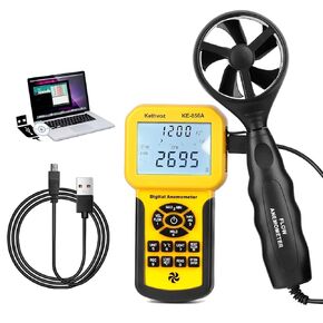 HVAC CFM Anemometer, Kethvoz Wind Speed Meter Commercial Air Flow Tester w/Data Storage PC USB Connectable Measure Windspeed Air Volume Temperature for AC Dust Collection System 856A