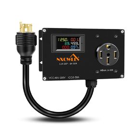 50A AC Power Meter, L14-30P to NEMA 14-50R Outlet Monitor for Generator, 240V LCD Display Digital Multimeter Tester, 30A to 50A Multifunction Energy Monitor