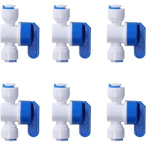 1/4inch OD Tube Quick Push to Connect Plastic Plumbing Fitting,Shut Off Ball Valve(white blue) (6)