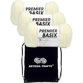 Premier Yarns Basix Forest Green 1115-39 (3-Skeins - Same Dye Lot) Worsted Medium #4 Acrylic Yarn for Crocheting and Knitting with Project Bag