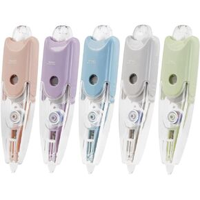 5Pcs Refillable Retractable Correction Tape, Retractable Pen Style Correction Tape, Refill Pen Applicator White Out for Kids Student Writing Office School Supplies, 1/5in.x 19.7ft.(5mm x 6m)