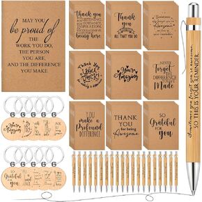 Tinlade 60 Pcs Thank You Gift Bulk Pocket Kraft Notebook Graduation Employee Appreciation Gift Retractable Bamboo Pen Inspirational Keychain for Team Teacher Nurse(Positive)