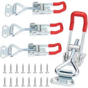 4 Pieces Adjustable Toggle Clamps, Heavy Duty Toggle Latch Clamps, Pull Latches for Doors, Cabinets, Wooden Boxes, 150Kg 330Lbs Holding Capacity with Screws