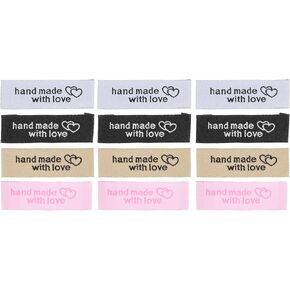 MECCANIXITY 40pcs Handmade with Love Sewing Labels Embroidered Label Tags for Sew on Clothing Garment Pink, Brown, Black, White 10 Pcs Each