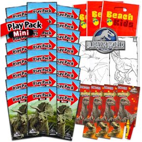 Jurassic World Mini Party Favors Set for Kids - Bundle with 24 Mini Jurassic Park Play Packs with Coloring Pages, Stickers and More (Dinosaur T-Rex Birthday Party Supplies)