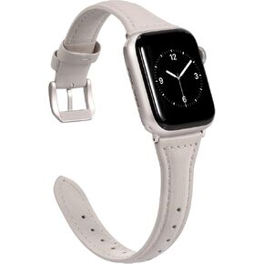 Wearlizer Black Slim Leather Compatible with Apple Watch Bands 38mm 40mm 41mm for iWatch SE Women Men Thin Straps Thin Wristband Simple Cute Replacement (Silver Metal Clasp) Series 9 8 7 6 5 4 3 2 1 in Kuwait