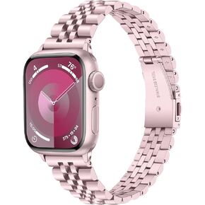 TRUMiRR Band for Apple Watch Series 9 41mm Pink, Solid Stainless Steel Watchband Replacement Strap for iWatch SE Series 9 8 7 6 5 4 3 2 1 41mm 40mm 38mm