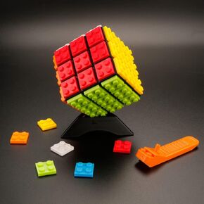 Speed Magic Cube 3x3 Build-on Brick Smooth Turning Magic Cube Brain Teaser Puzzle and Building Bricks Toy Desk Toy Great Gift for Legos Fan (Brick Separator Included)