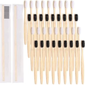 200 Pieces Bamboo Toothbrushes Bulk Soft Bristles Toothbrushes with Micro Fur Ultra Wooden Bamboo Tooth Brushes Manual Toothbrushes for Adults Travel Family Hotel Use Individually Packaged