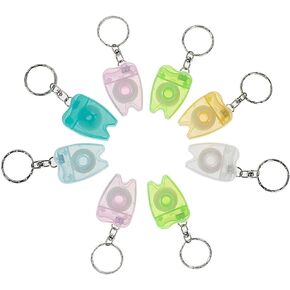 Portable Dental Floss Keychain, WINSIUUU 12Pcs Cleaning Mint Dental Teeth Floss Tooth Shaped Key Chain Flat-Line Design Floss Roll Cleaning Oral Care Tooth Cleaner Hygiene 15M Length- Random Color