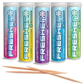 Xero Picks Freshen - Infused Flavored Toothpicks - Cooling Fresh Breath - 100 Picks - 5 Pack - Variety
