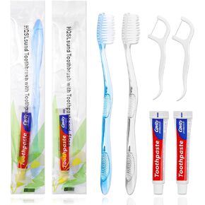 100 pcs Disposable Toothbrushes with Toothpaste Floss Individually Wrapped, 2 Color Toothbrush, 10g Toothpaste, Floss Pick, Bulk Toothbrush for Homeless,Airbnb,Hotel,Guest
