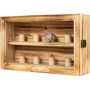 Freezing point Championship Ring Display Case Baseball Ring Holder Big Ring Storage Box Wooden Shadow Box for Baseball Basketball Football Softball Award Rings Fan Souvenirs 6