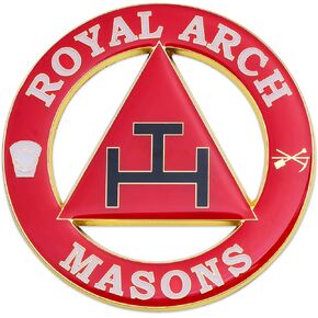 Royal Arch Round Masonic Auto Emblem - [White & Red][3'' Diameter]