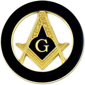 Square & Compass Round Masonic Auto Emblem - [Black & Gold][3'' Diameter]