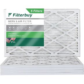 Filterbuy 12x24x1 Air Filter MERV 8 Dust Defense (5-Pack), Pleated HVAC AC Furnace Air Filters Replacement (Actual Size: 11.38 x 23.38 x 0.75 Inches)