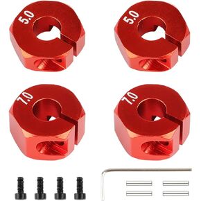 5mm & 7mm Thickness Aluminum 12mm Hex Wheel Hub Adapters with Screws Pins for 1/10 RC Cars Buggy Truck Crawler HSP Traxxas Redcat Arrma Tamiya etc, Red