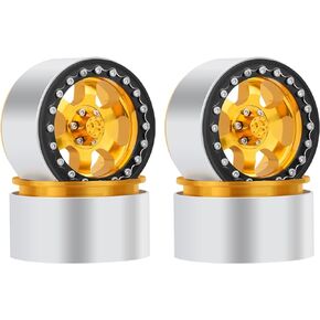DJX 2.2" RC Aluminum 6-Spoke Beadlock Wheels w/Hubs for 1/10 RC Axial Wraith RR10 YETI SCX10 D90 TRX4 CC01(Gold)