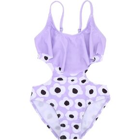 LIZENS One Piece Cut Out Swimsuit for Girls Swimwear with Ruffled Children Purple Bathing Suit
