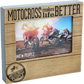 شركة Pavilion Gift Company Motocross تجعل الحياة أفضل أفقيًا مقاس 6.75 بوصة × 7.45 بوصة إطار صورة قائم بذاته MDF، حامل صور 4 بوصة × 6 بوصة، بني وأسود