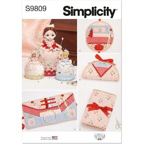 Simplicity Pincushion Dolls, Project Organizer and Etui Sewing Pattern Kit by Shirley Botsford, Design Code S9809, One Size, Multicolor