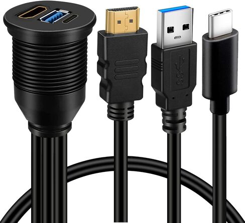 Dual USB 3.0 & HDMI Male to Female Car USB Flush Mount Extension Cable USB 3.0 Dash Mount for Car Truck Boat Motorcycle - 3ft in Kuwait