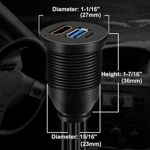 Dual USB 3.0 & HDMI Male to Female Car USB Flush Mount Extension Cable USB 3.0 Dash Mount for Car Truck Boat Motorcycle - 3ft in Kuwait