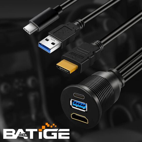 Dual USB 3.0 & HDMI Male to Female Car USB Flush Mount Extension Cable USB 3.0 Dash Mount for Car Truck Boat Motorcycle - 3ft in Kuwait