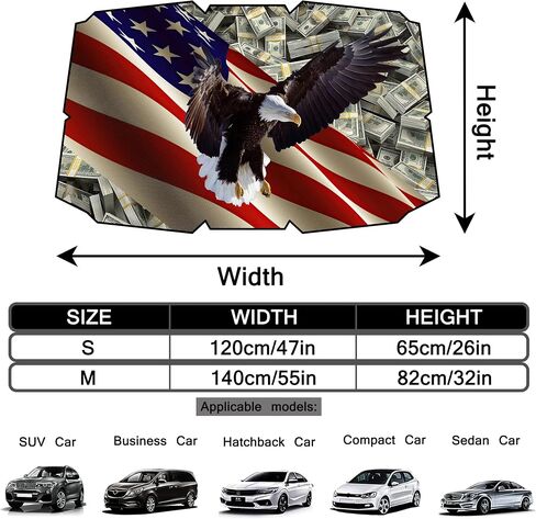 Umbrella Sunshades for Car, USA Flag Eagle Dollar Car Windshield Sun Shade Umbrella for SUV Sedan Truck-Block UV Rays Reflector Umbrella with Storage Bag-55"x31" in Saudi Arabia