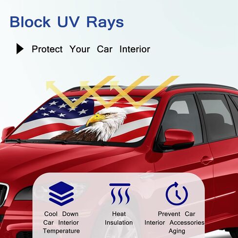 Umbrella Sunshades for Car, USA Flag Eagle Dollar Car Windshield Sun Shade Umbrella for SUV Sedan Truck-Block UV Rays Reflector Umbrella with Storage Bag-55"x31" in Saudi Arabia