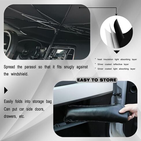 Umbrella Sunshades for Car, USA Flag Eagle Dollar Car Windshield Sun Shade Umbrella for SUV Sedan Truck-Block UV Rays Reflector Umbrella with Storage Bag-55"x31" in Saudi Arabia
