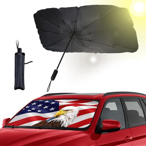 Umbrella Sunshades for Car, USA Flag Eagle Dollar Car Windshield Sun Shade Umbrella for SUV Sedan Truck-Block UV Rays Reflector Umbrella with Storage Bag-55"x31" in Saudi Arabia