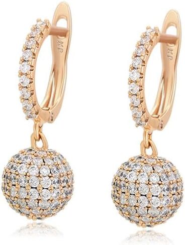 XUPING 18K مطلية بالذهب الكرة قطرة استرخى أقراط مكعب زركونيا هوب أقراط للنساء سباركلي مجوهرات الأزياء in Saudi Arabia