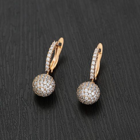 XUPING 18K مطلية بالذهب الكرة قطرة استرخى أقراط مكعب زركونيا هوب أقراط للنساء سباركلي مجوهرات الأزياء in Saudi Arabia