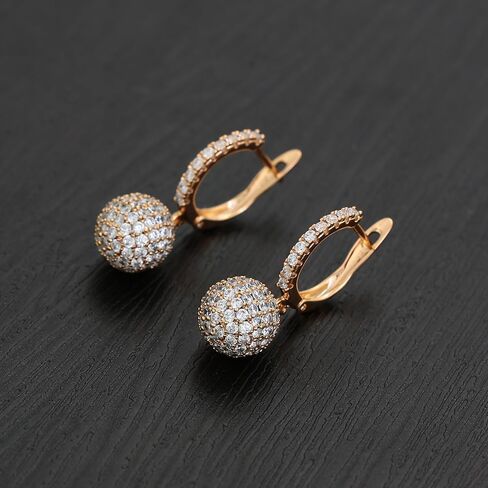 XUPING 18K مطلية بالذهب الكرة قطرة استرخى أقراط مكعب زركونيا هوب أقراط للنساء سباركلي مجوهرات الأزياء in Saudi Arabia