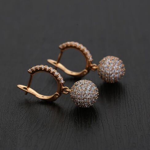 XUPING 18K مطلية بالذهب الكرة قطرة استرخى أقراط مكعب زركونيا هوب أقراط للنساء سباركلي مجوهرات الأزياء in Saudi Arabia