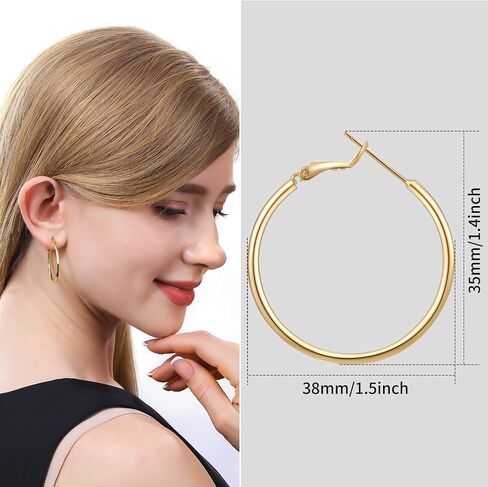 14k Gold Plated Hoop Earrings for Womens Hypoallergenic Big Gold Hoop Earrings in Kuwait