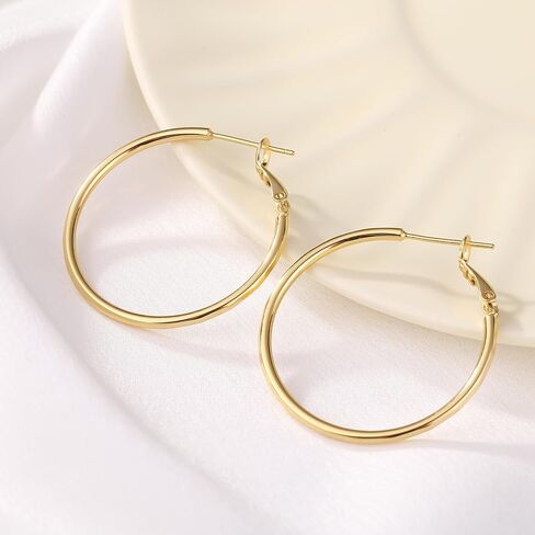 14k Gold Plated Hoop Earrings for Womens Hypoallergenic Big Gold Hoop Earrings in Kuwait
