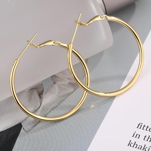 14k Gold Plated Hoop Earrings for Womens Hypoallergenic Big Gold Hoop Earrings in Kuwait