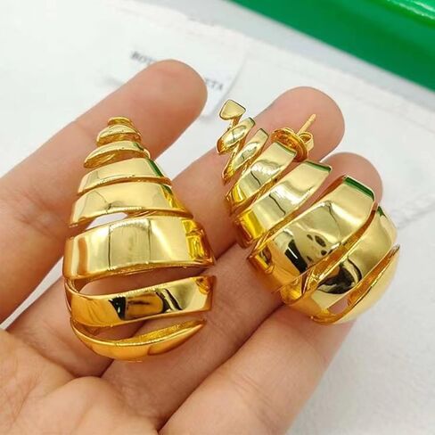أقراط على شكل دمعة للنساء أقراط طارة ذهب مكتنزة حلزونية 18k مطلية بالذهب الحقيقي هيبوالرجينيك أقراط ذهبية عصرية للنساء in Kuwait