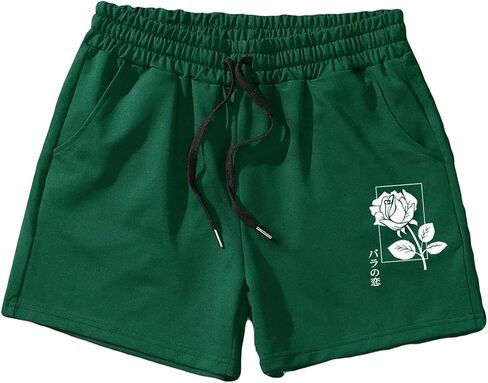 Men's Floral Printed Elastic Waist Pockets Drawstring Summer Workout Athletic Shorts in Saudi Arabia