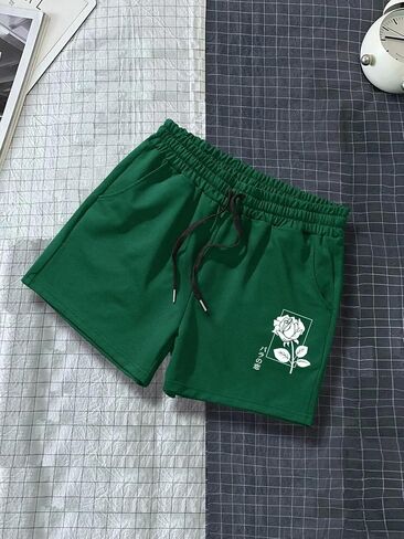 Men's Floral Printed Elastic Waist Pockets Drawstring Summer Workout Athletic Shorts in Saudi Arabia
