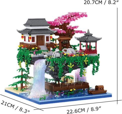 Peach Blossom Spring Utopia Building Blocks Set (3661Pcs) Famous Chinese Fable Architecture with 2 Figures & String Lights Educational Toys Micro Bricks for Kids Adults in Saudi Arabia
