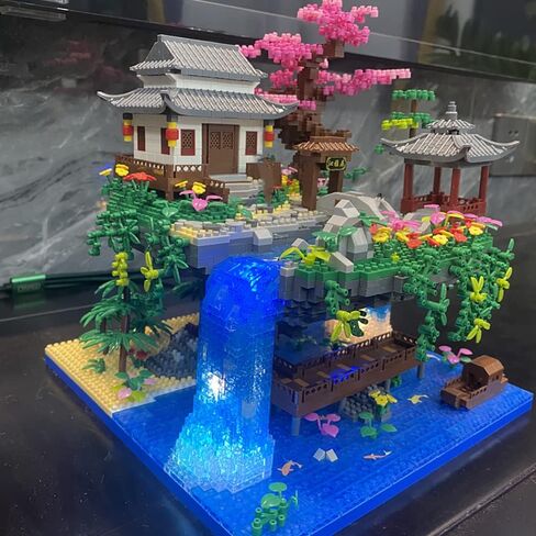 Peach Blossom Spring Utopia Building Blocks Set (3661Pcs) Famous Chinese Fable Architecture with 2 Figures & String Lights Educational Toys Micro Bricks for Kids Adults in Saudi Arabia
