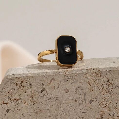 18Kt Gold Plated Enamel Ring, Zara - Size 7, 2 X 2 X 1 Inches Gold in Saudi Arabia